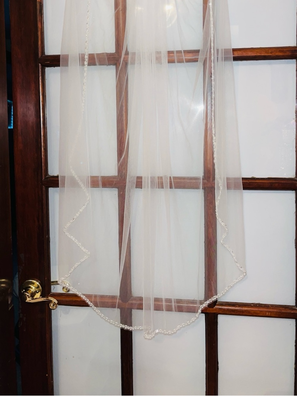 Delicate Sheer Bridal Veil with Beaded Edge beading is very classy fingertip